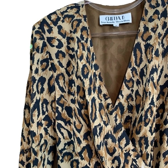 Vtg Chetta B Peter Noviello Leopard Print Pleated Wrap Cocktail Dress Tan Size 4 - Picture 3 of 8